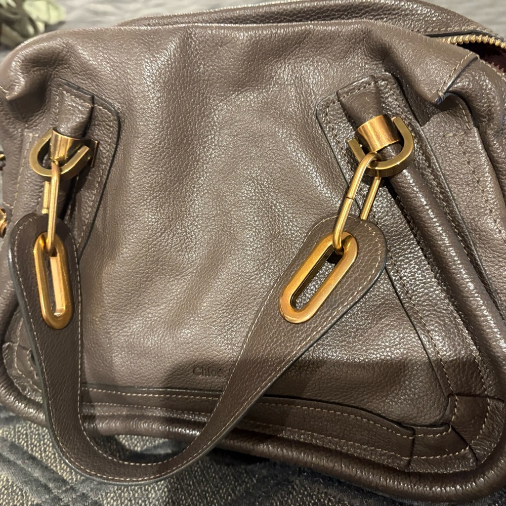 Chloe Paratay Brown Leather Shoulder Bag with Gold Accents